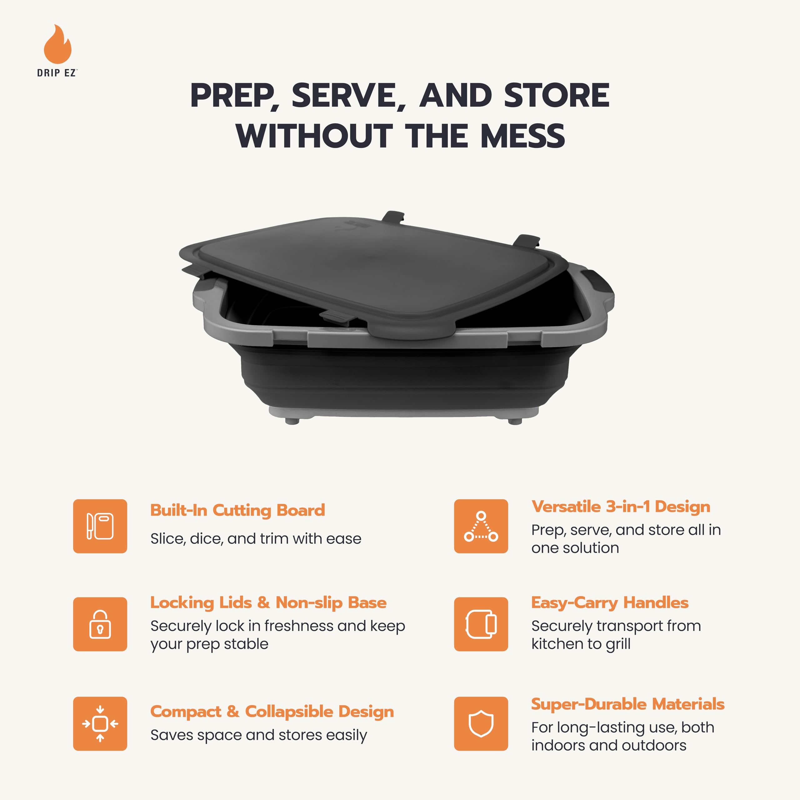 Drip EZ expanded basin side profile for large marinating capacity
