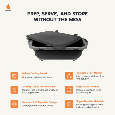 Drip EZ expanded basin side profile for large marinating capacity