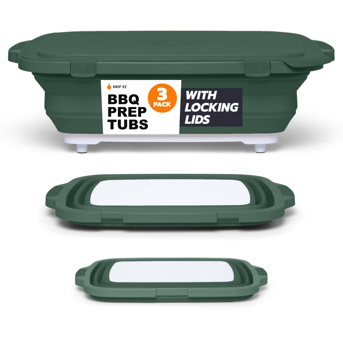 Drip EZ front packaging showing the green three-piece prep tub set and benefits