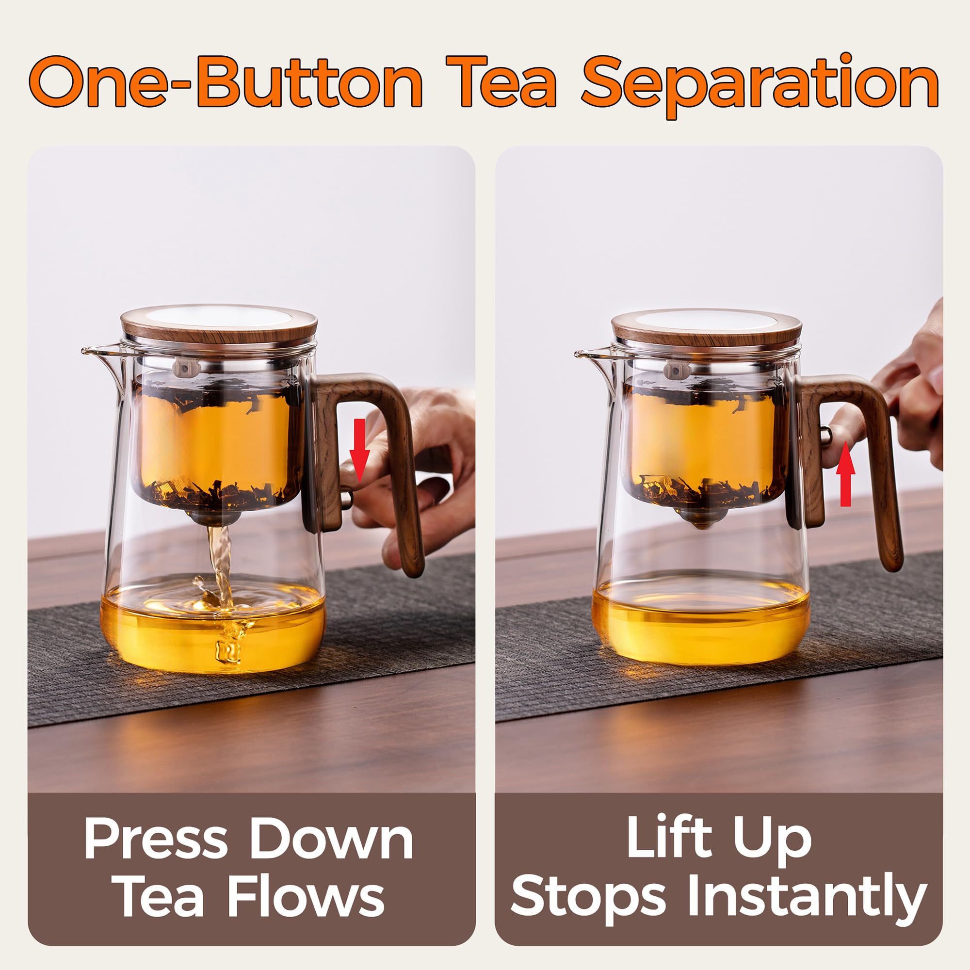 DRNKNSTX teapot pouring tea into cup demonstrating drip-free control benefit