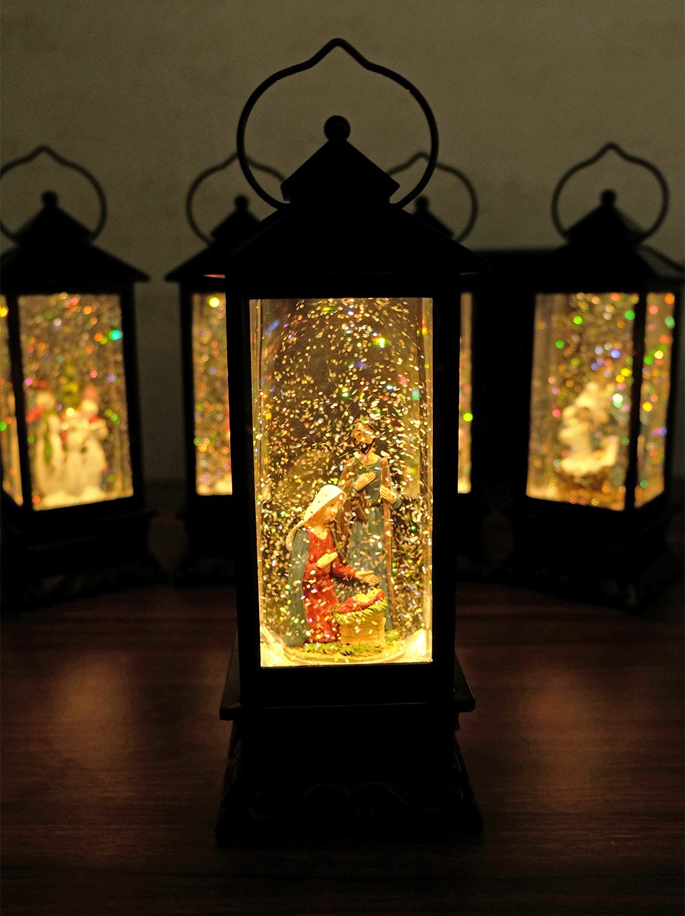 DRomance lantern in holiday tabletop setting benefit: blends with wreaths and candles