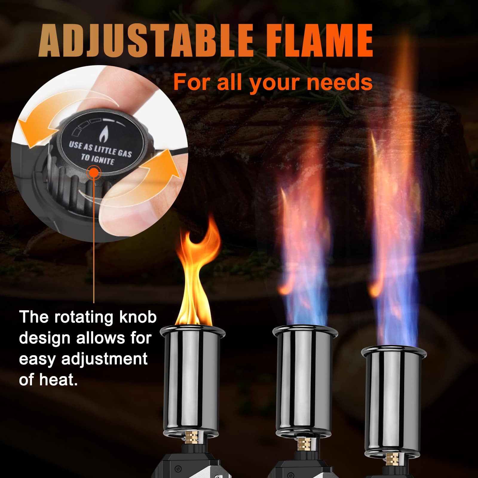 Drookaen AK control knob closeup highlighting precise flame adjustment for cooking and metalwork