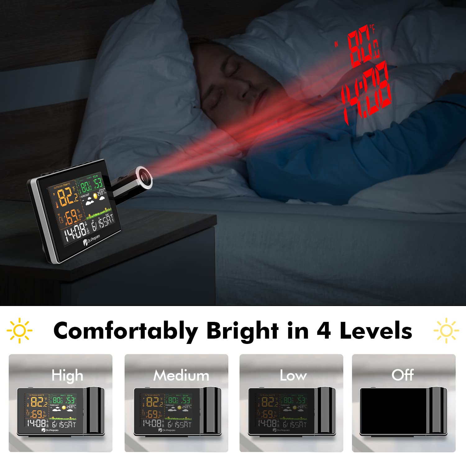 DR.PREPARE next to hand for scale, compact size fits small nightstand