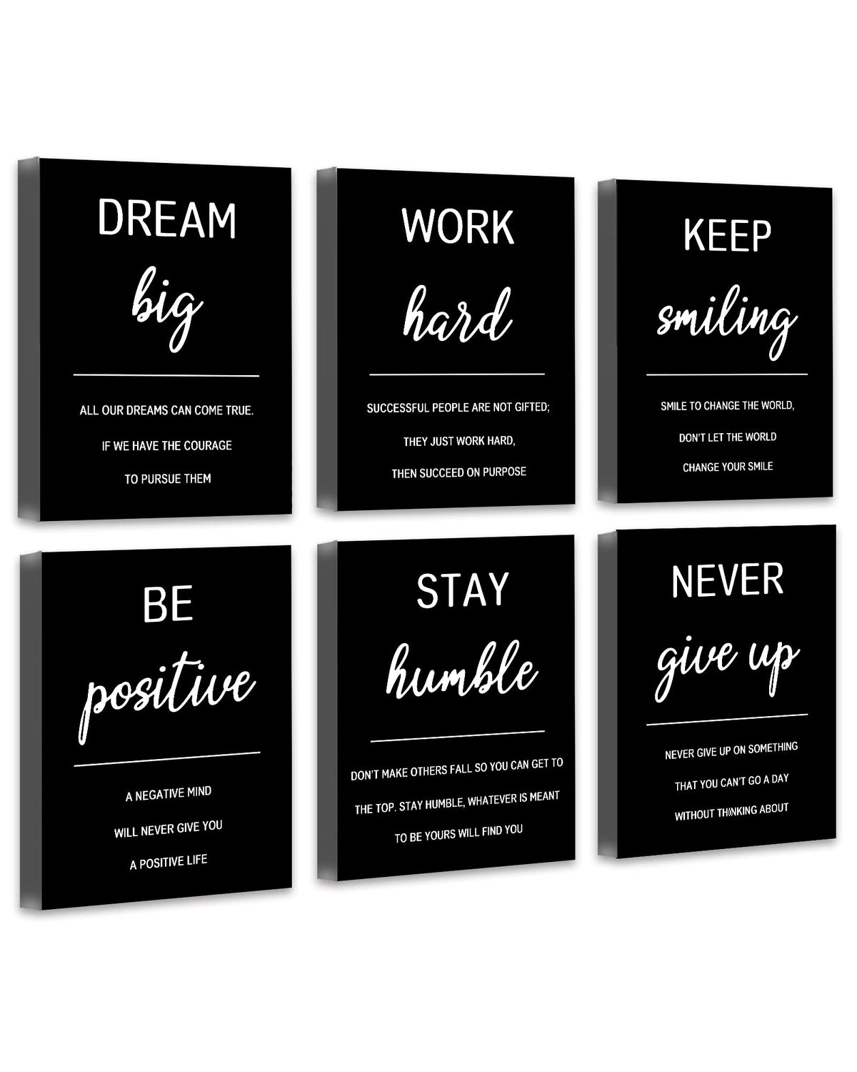 Drsoum framed front view showing six motivational prints and clean layout