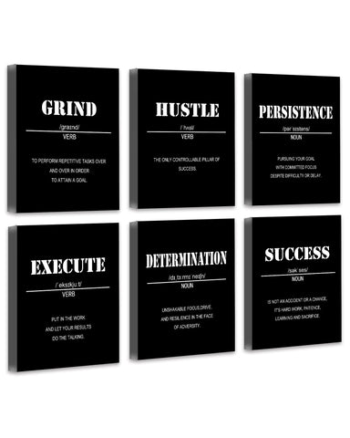 Drsoum front view of six framed prints showing neat typography and instant motivation