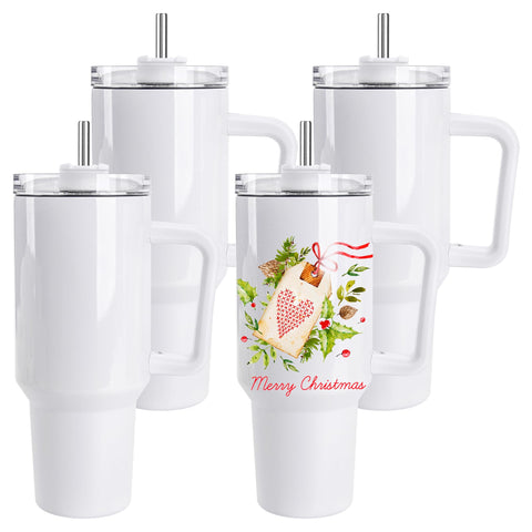 D·S front view of four 40oz tumblers showing ready-to-print surface and handles
