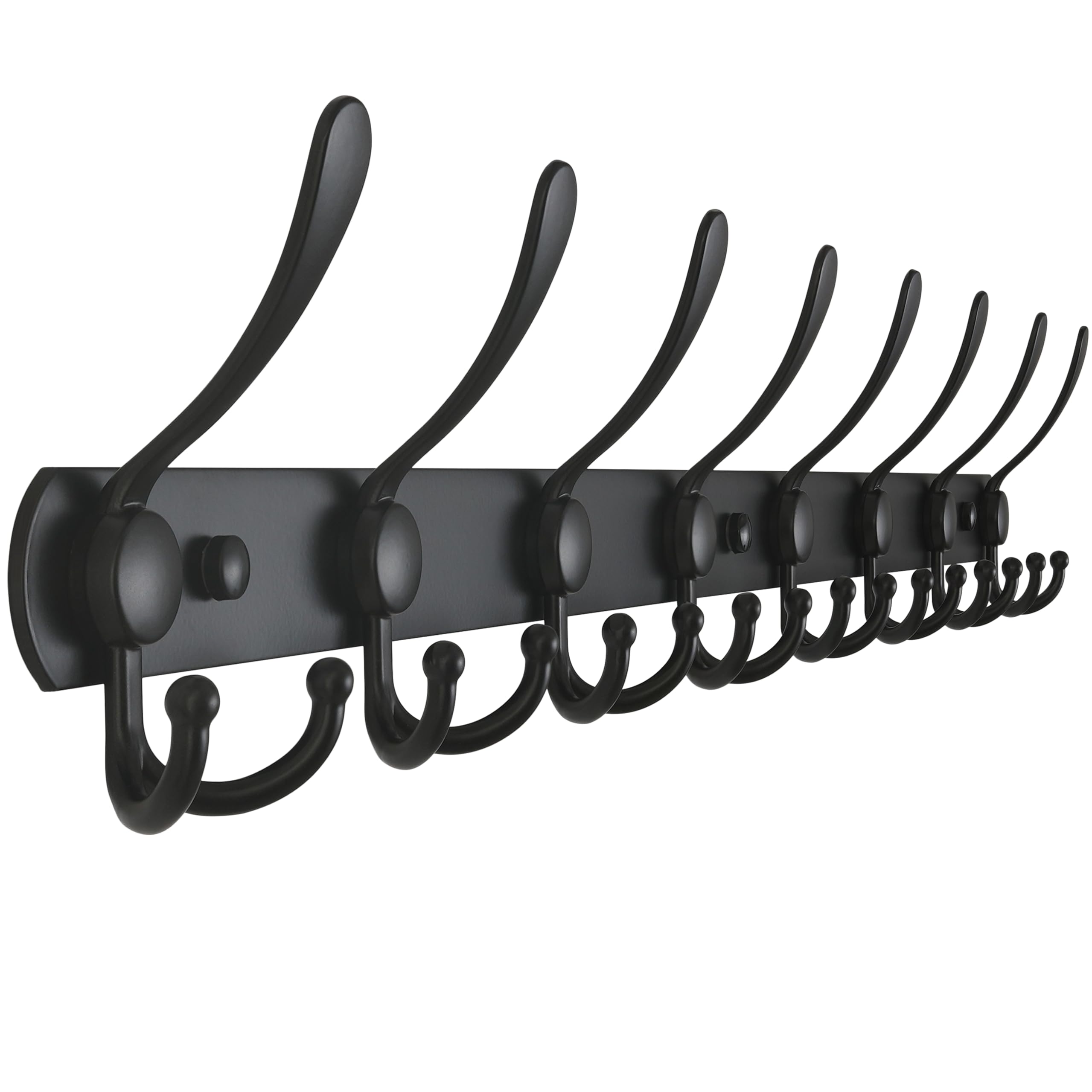 Dseap front view of coat rack showing full 29.5-inch rail and black finish, saves entryway space