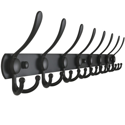 Dseap front view of coat rack showing full 29.5-inch rail and black finish, saves entryway space