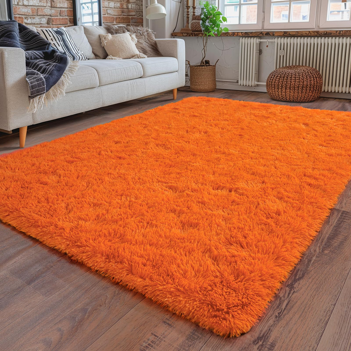 Dssimo orange rug front view shows vibrant color and cozy warmth
