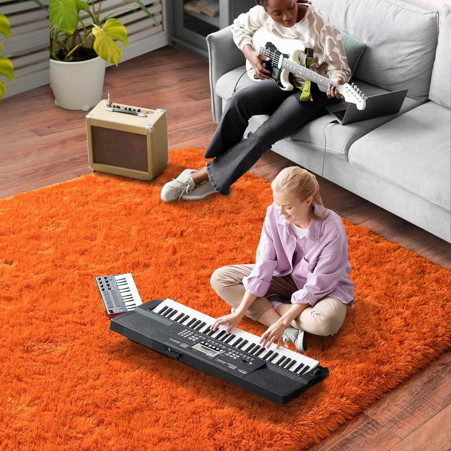 Dssimo rug in bedroom setting adds color and cushioned comfort