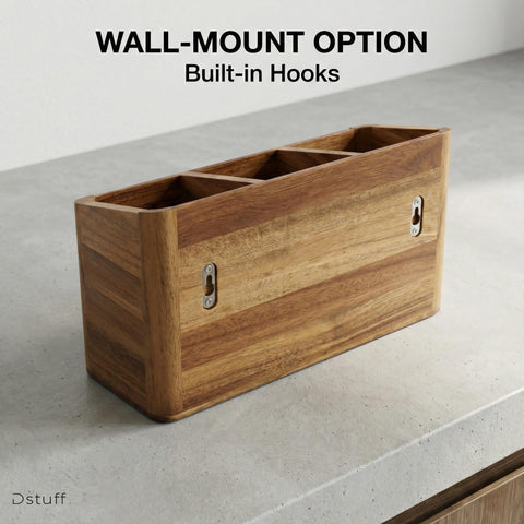 Dstuff wall-mounted in kitchen saving counter space and keeping tools handy