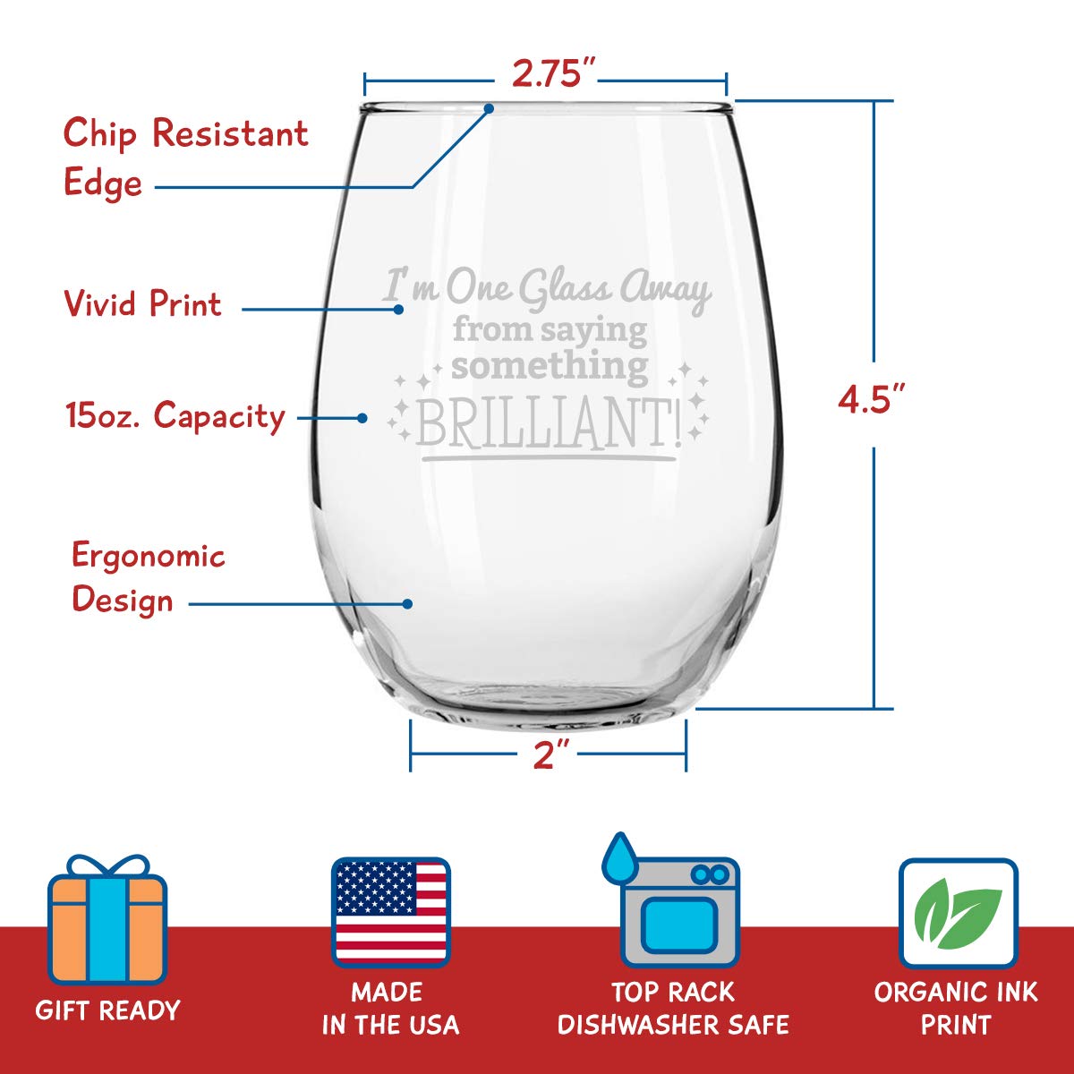 DU VINO single glass close-up of funny saying highlighting readability and conversation starter