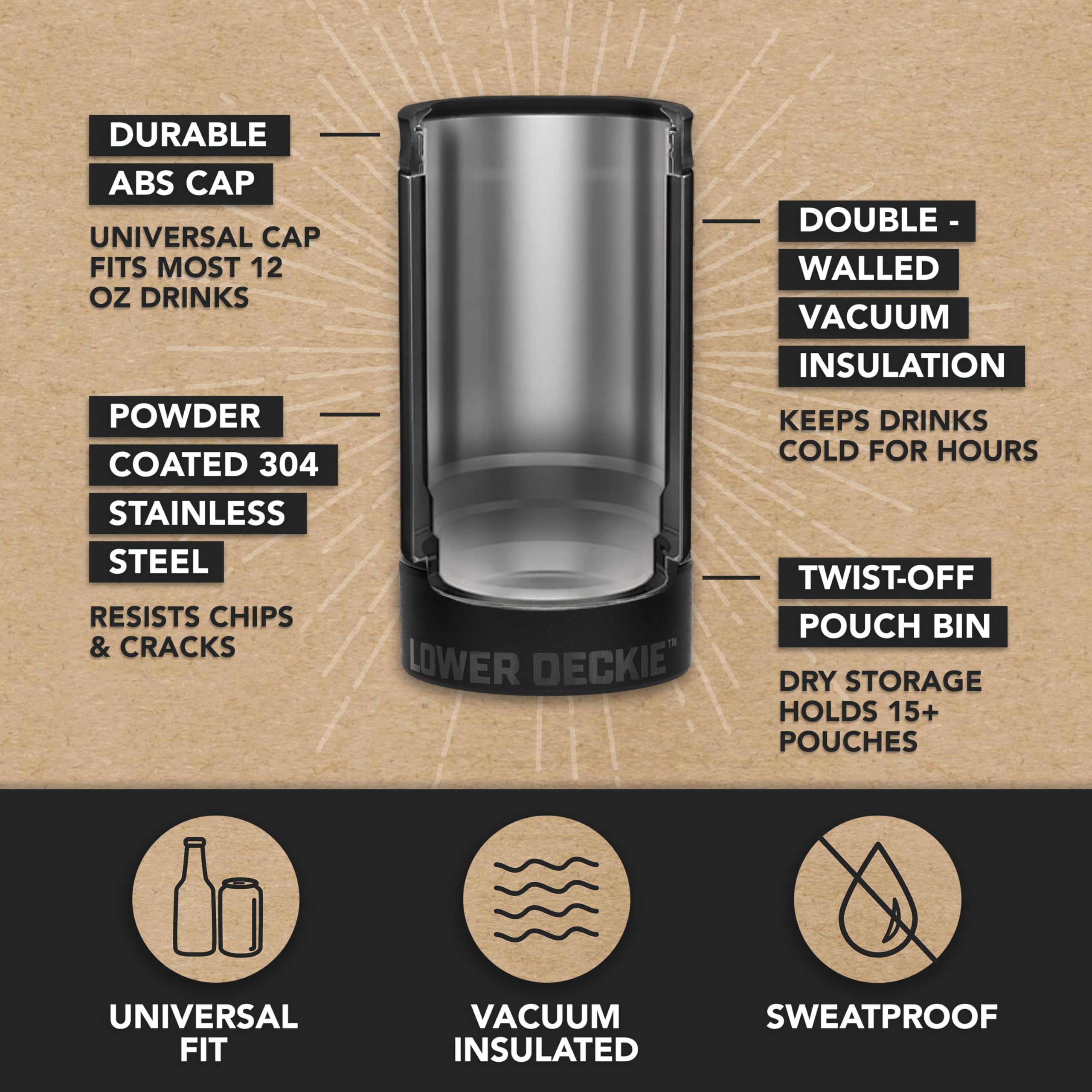 DUALIE Lower Deckie holding a standard 12 oz can and a slim seltzer can