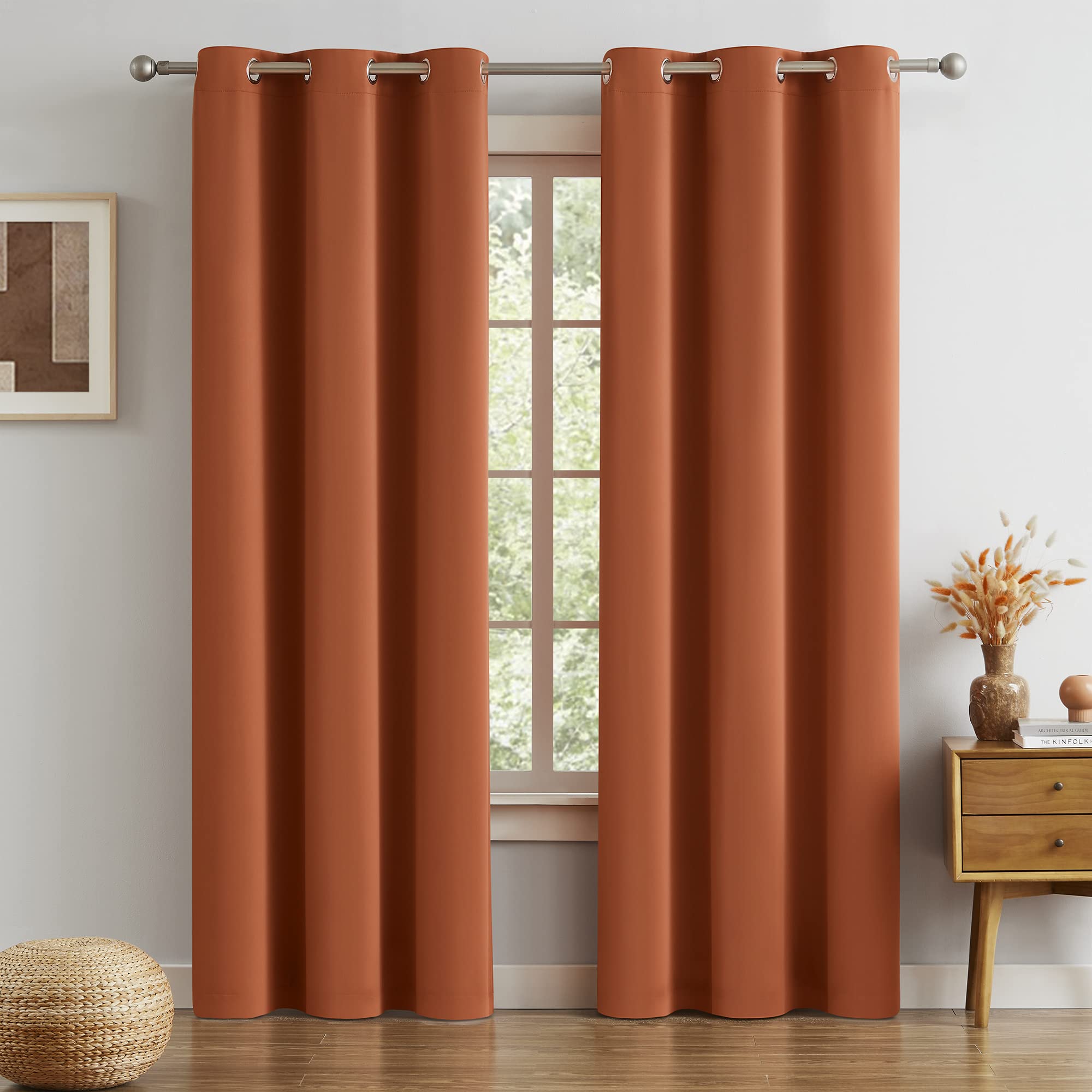 DUALIFE front view burnt orange curtains showing full panel and coverage