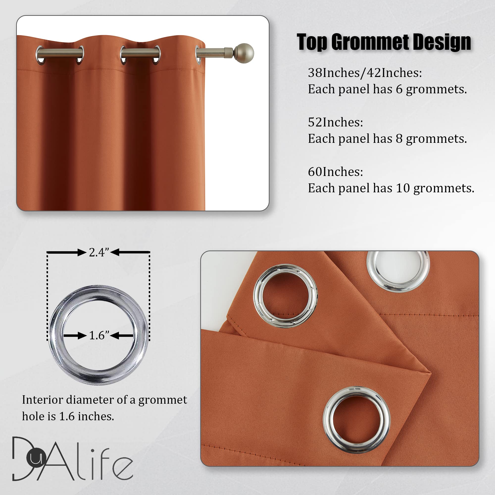 DUALIFE grommet detail with silver ring for easy hanging and secure fit
