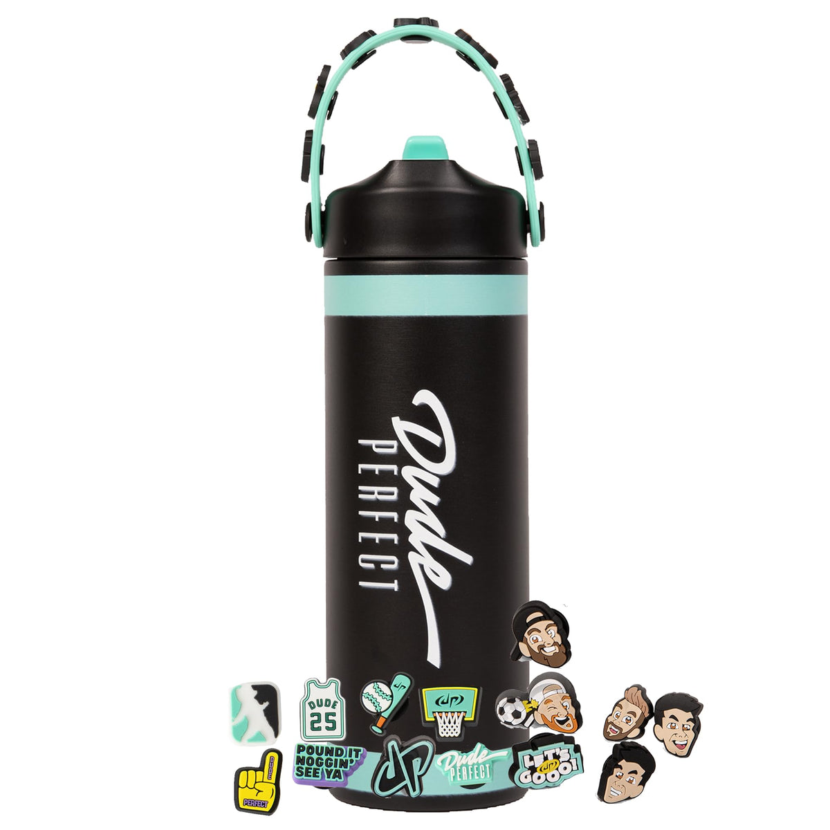 Dude Perfect front view showing 24 oz bottle and logo for bold style