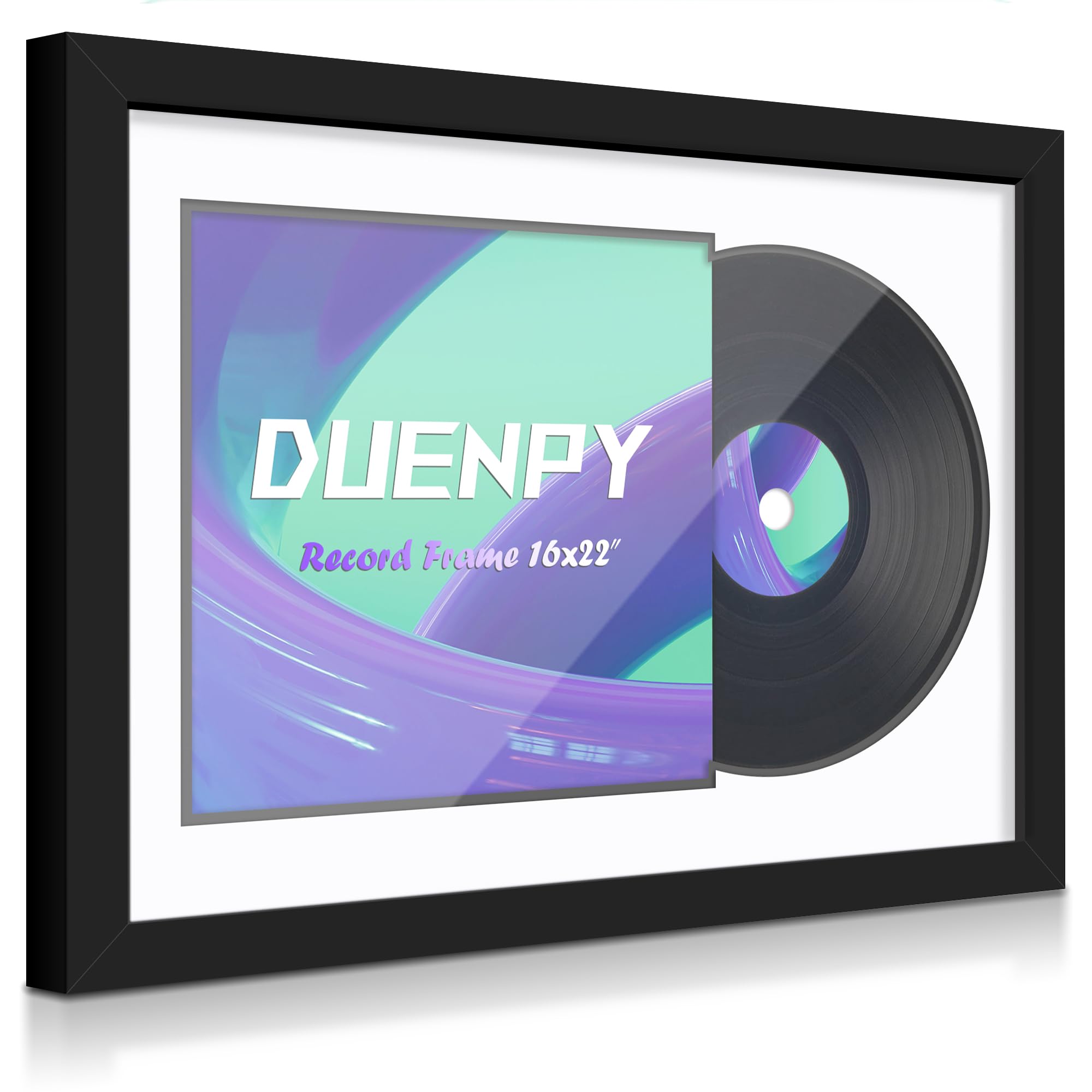 DUENPY front view showing black mat and framed 12.5x12.5 album cover for stylish display