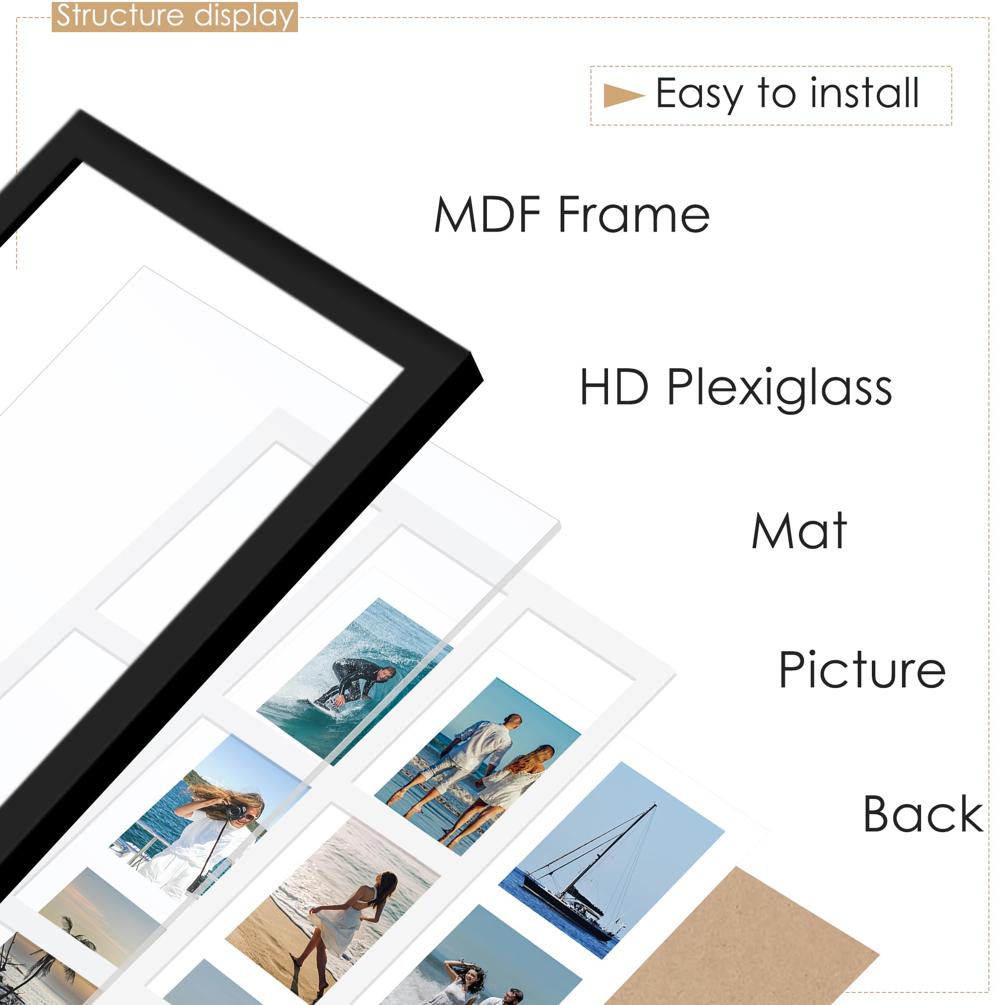 DUENPY framed collage hung horizontally in living room adding cohesive decor