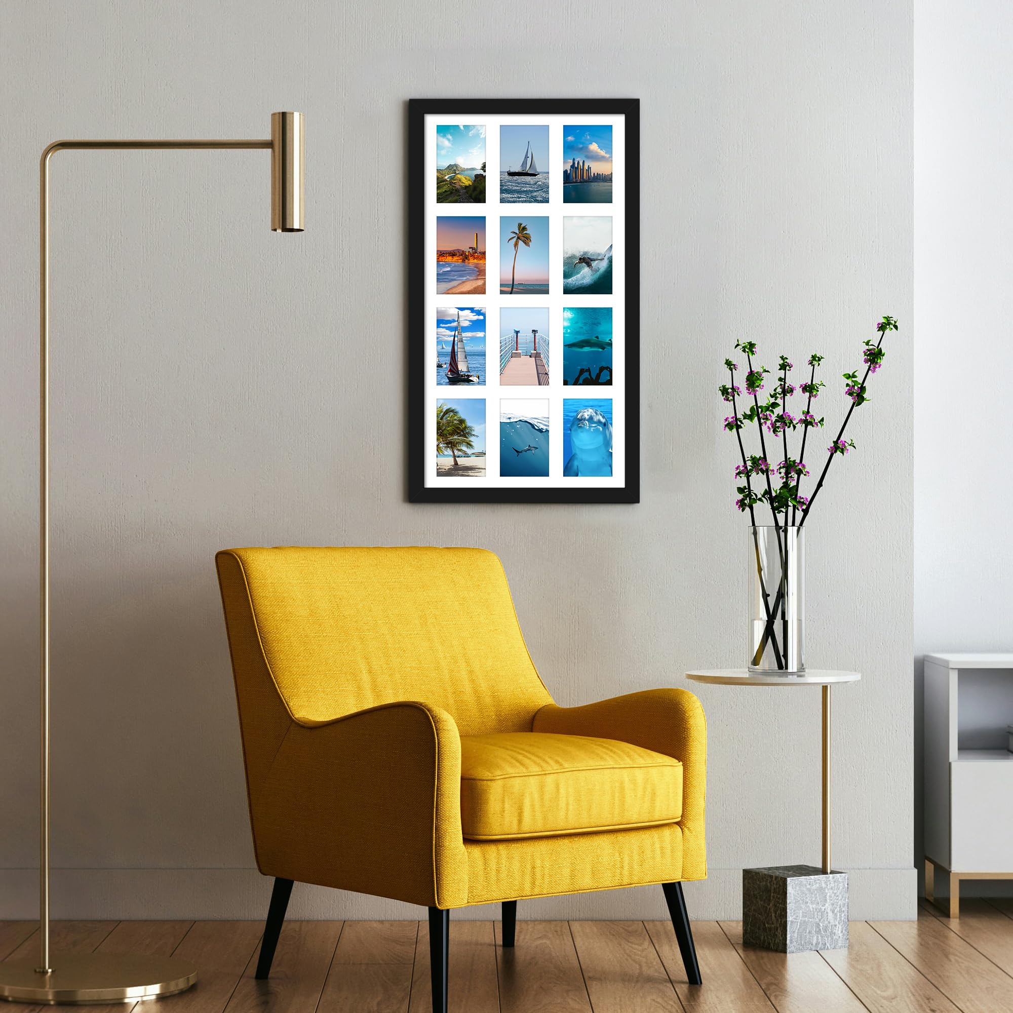 DUENPY framed collage displayed vertically in hallway for space-saving style