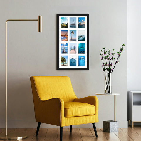 DUENPY framed collage displayed vertically in hallway for space-saving style