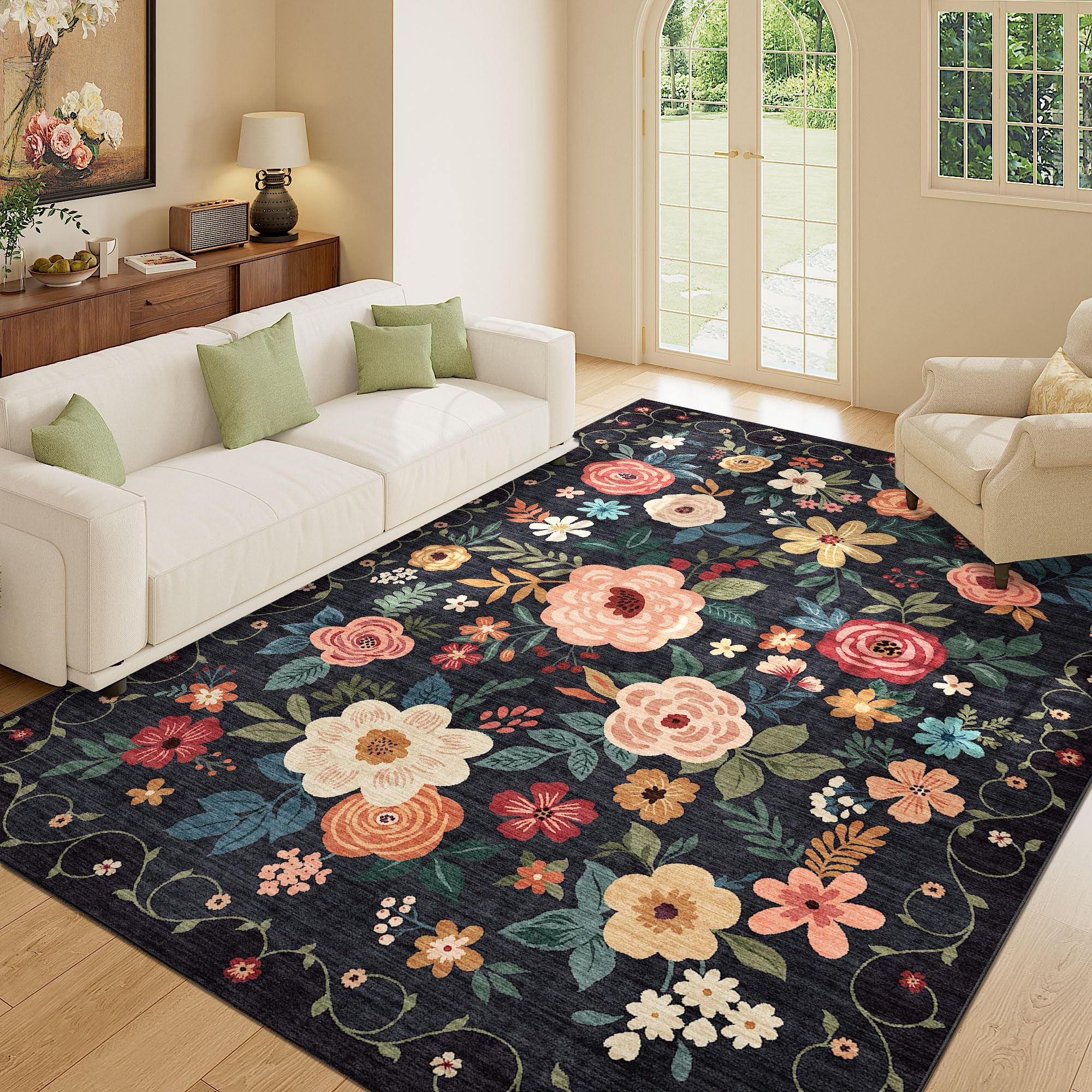 DUKINO close-up of floral print and pile texture, shows softness and color detail