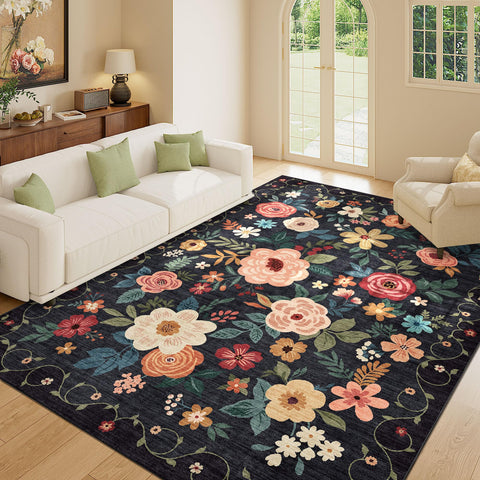 DUKINO close-up of floral print and pile texture, shows softness and color detail