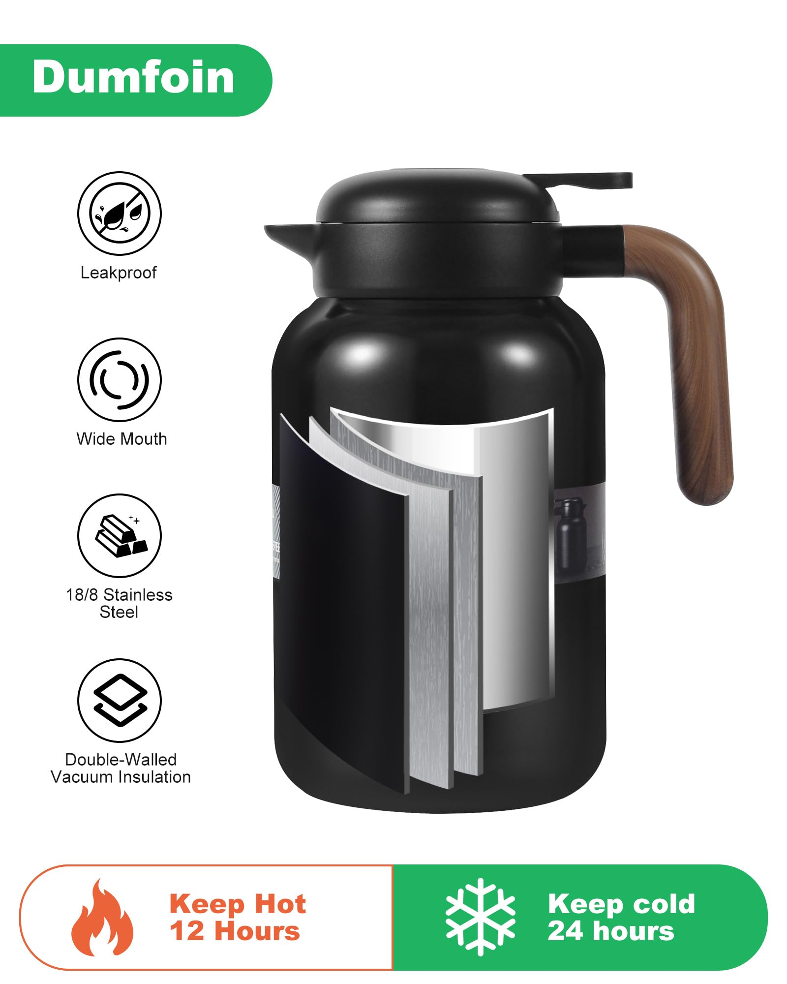 Dumfoin carafe wide mouth top view for easy filling and cleaning