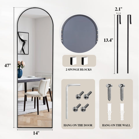 DUMOS arched mirror frame detail highlighting aluminum alloy durability and modern look