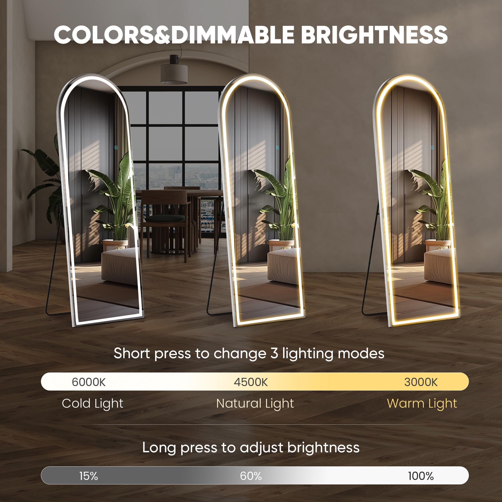 DUMOS mirror on metal stand tilted demonstrates adjustable angle and stability benefit