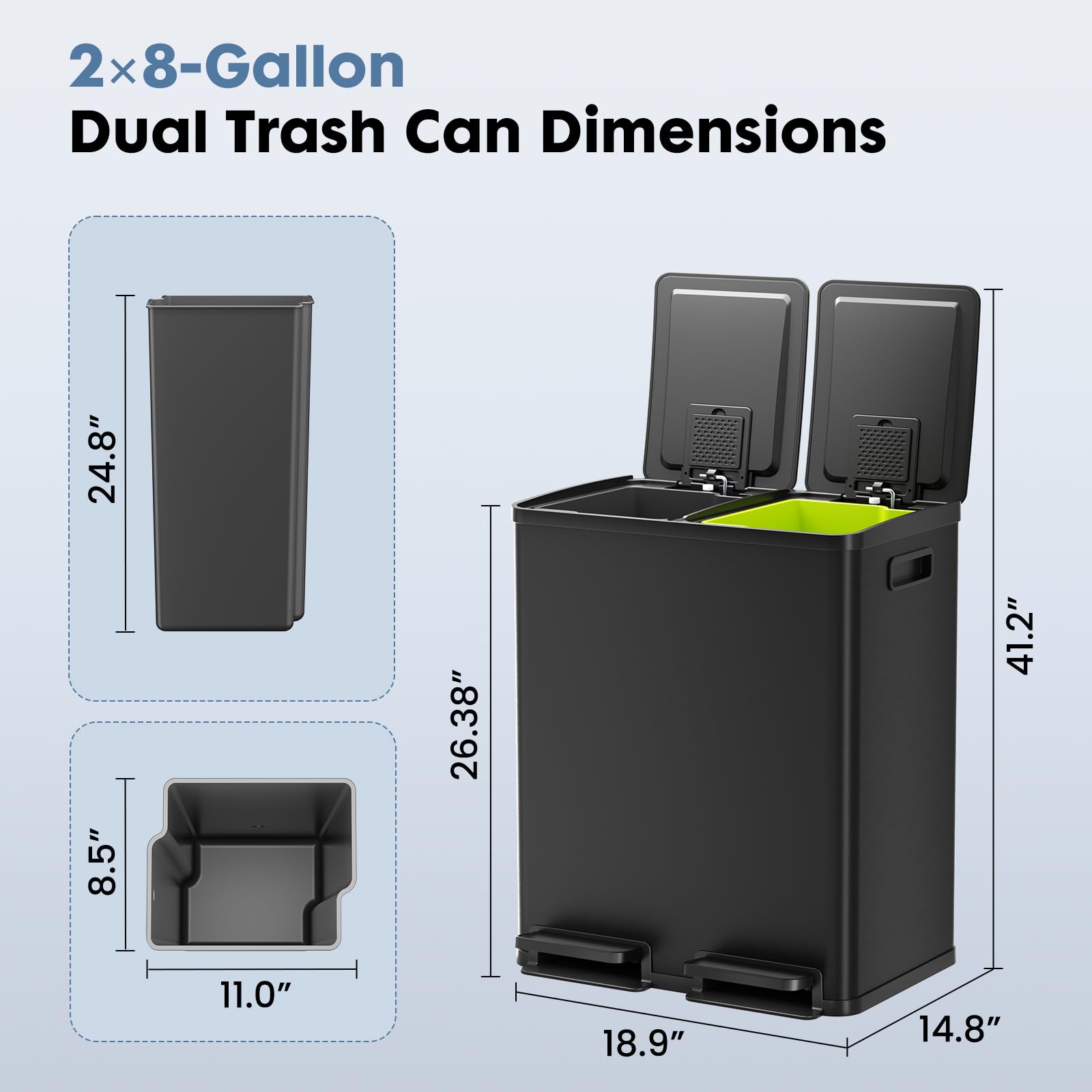 DUMOS next to recycling bags for scale showing compact footprint and large combined capacity benefit