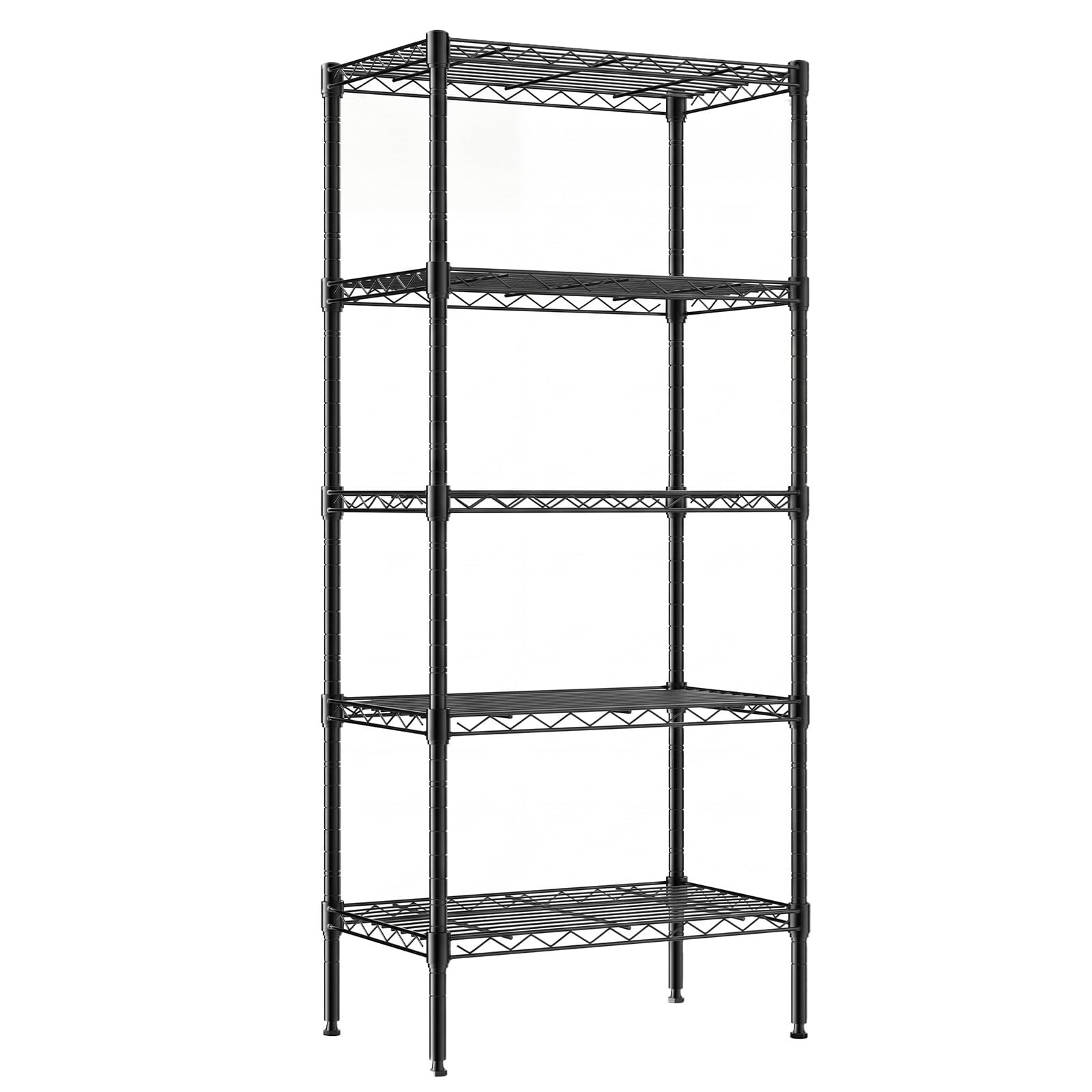 DUMOS front view assembled shelves showing sturdy storage and space-saving benefits