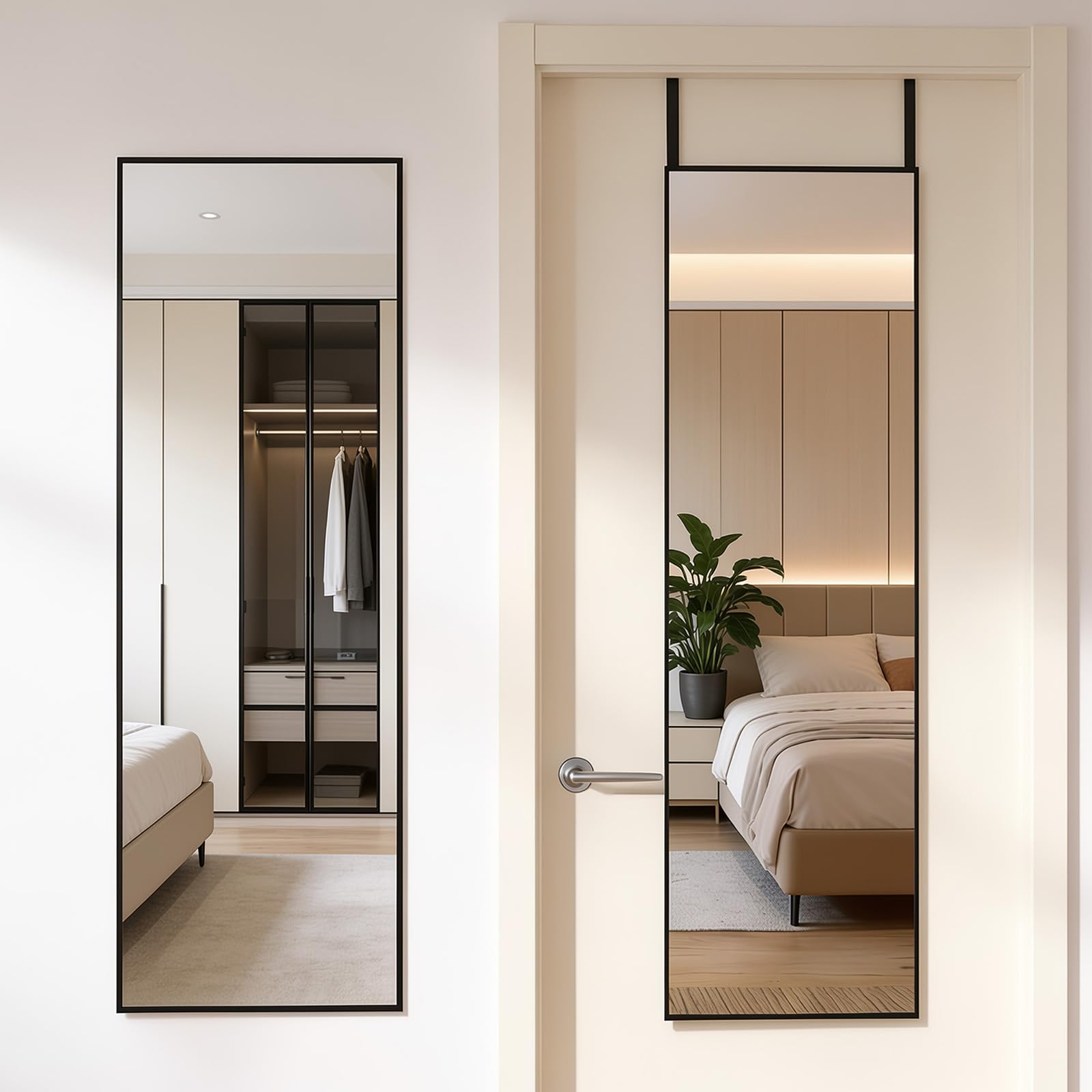 DUMOS front view full-length mirror showing clear reflection and space saving benefit