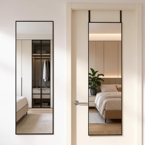 DUMOS front view full-length mirror showing clear reflection and space saving benefit