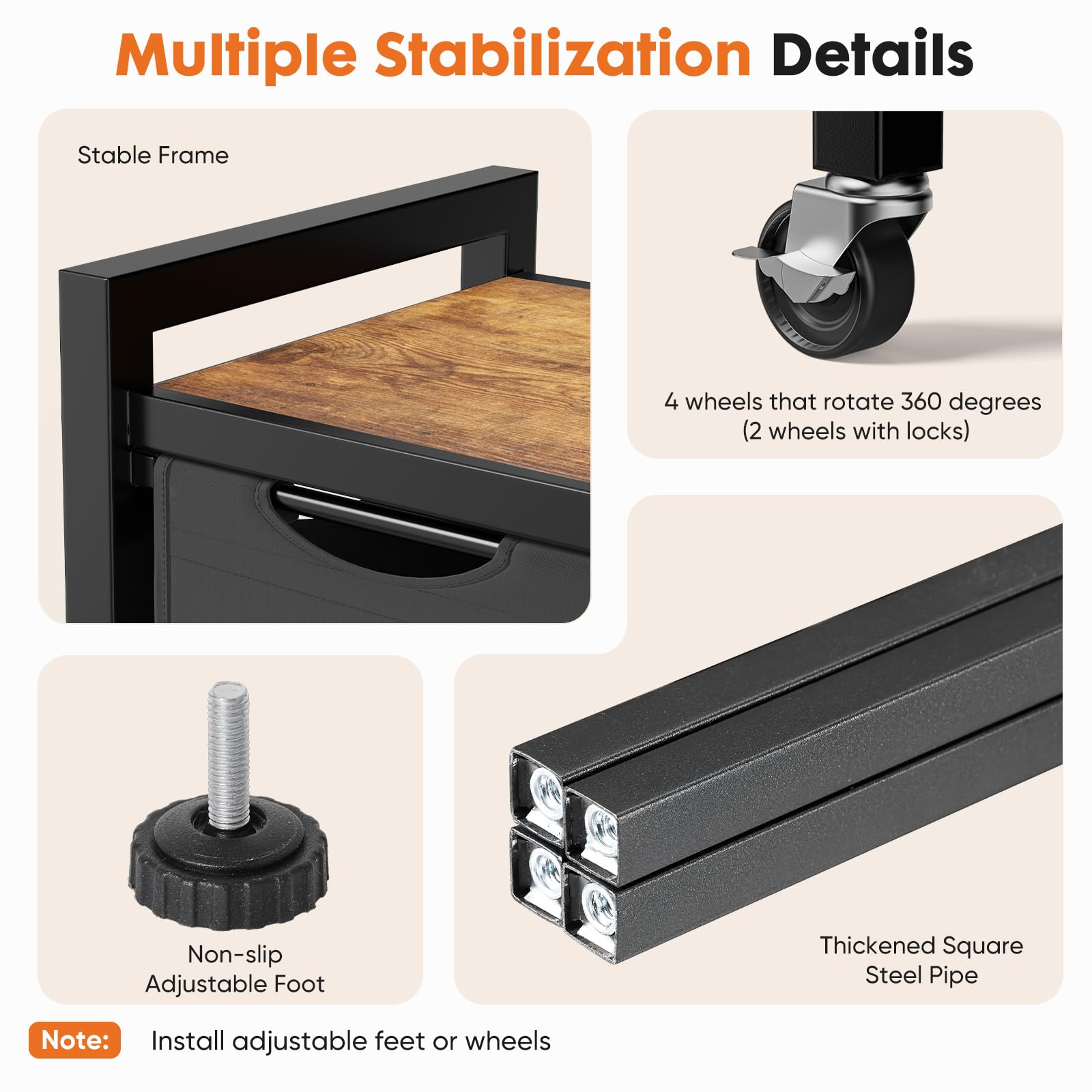 DUMOS lockable wheel detail showing smooth mobility and secure locking