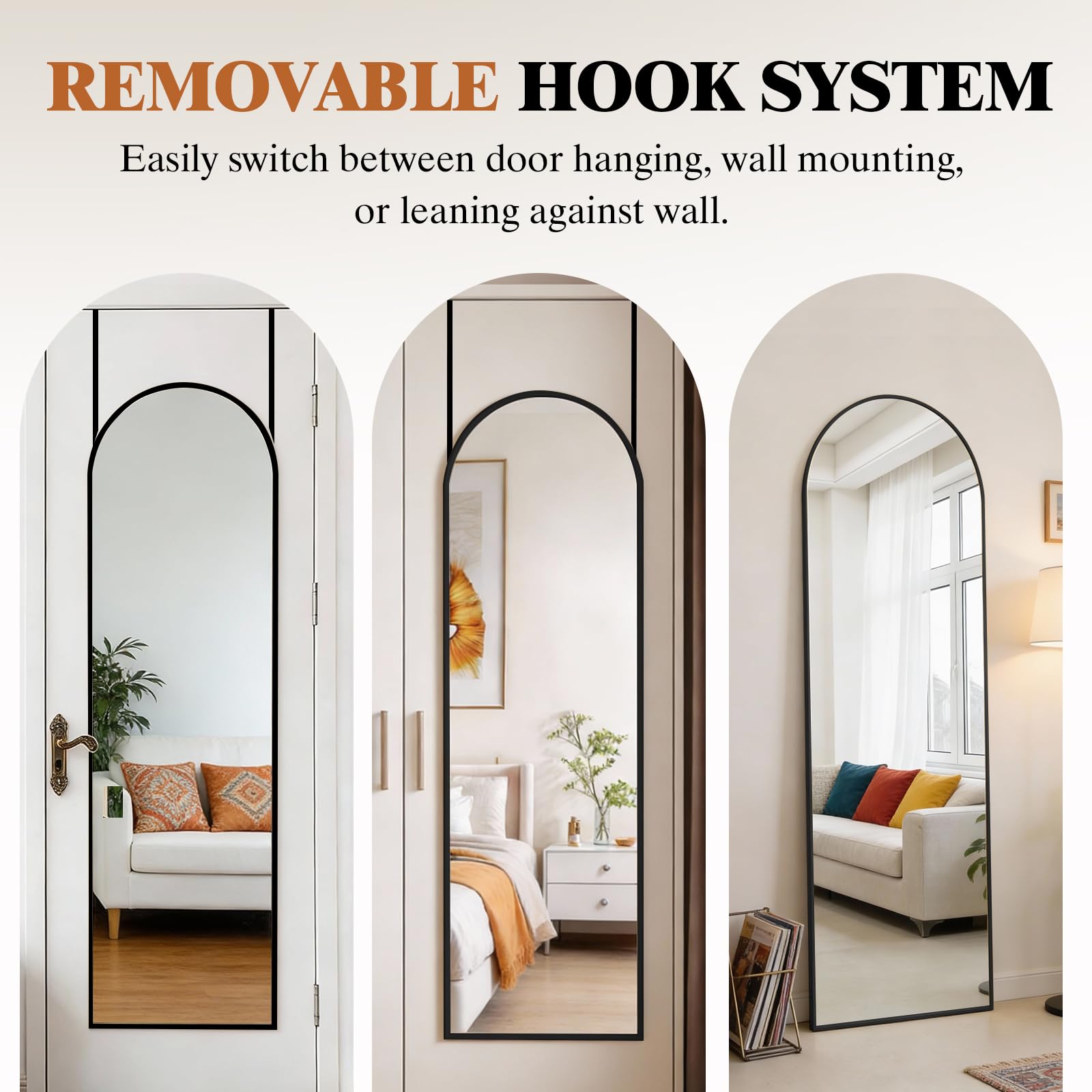 DUMOS mirror hung on a bedroom door saving space and giving full outfit view