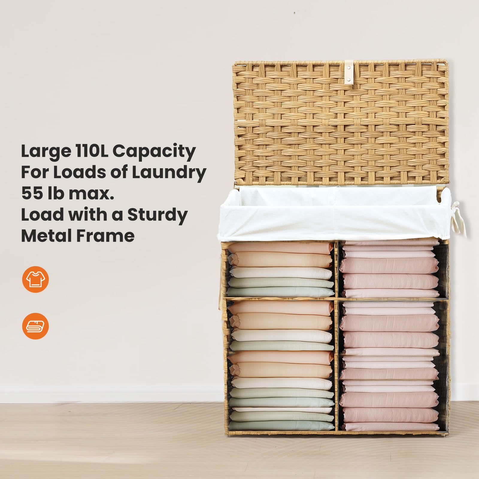 DUMOS open top demonstrates 90L capacity for bulky towels