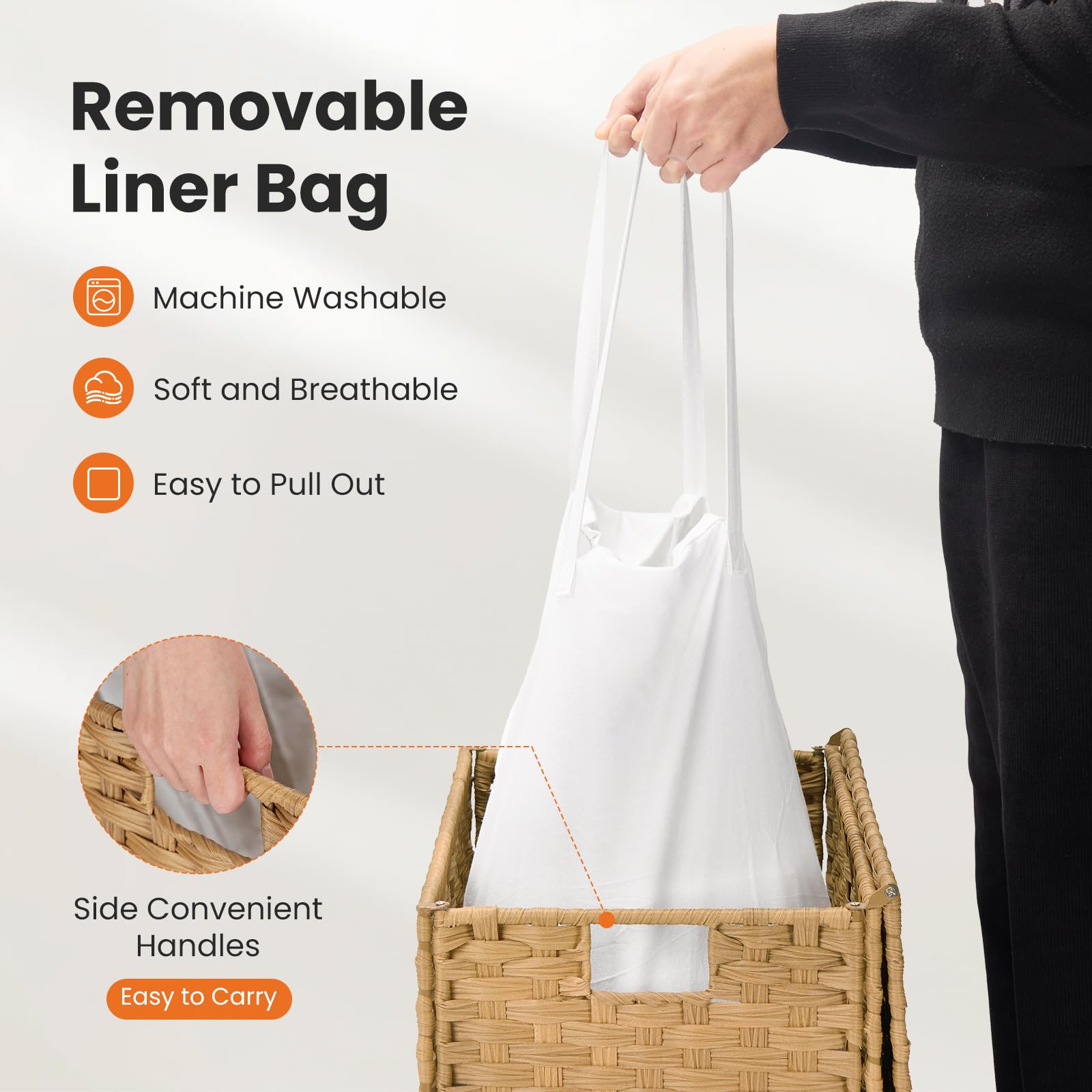 DUMOS removable liner detail shows easy machine-washable convenience