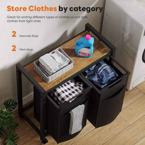 DUMOS removable bag lifted by handle for easy transport to washer