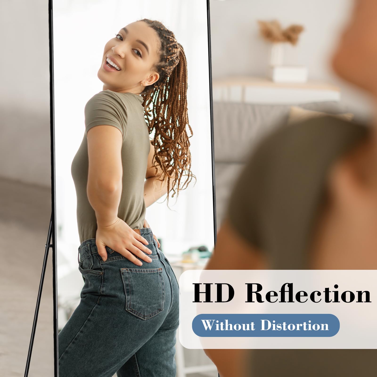 DUMOS tempered glass detail showing clear, distortion-free reflection
