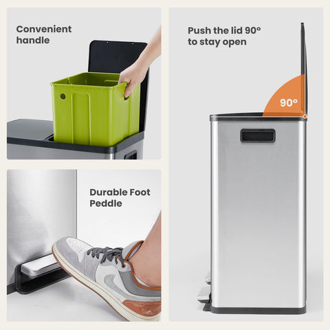 DUMOS dual trash can placed in kitchen showcasing neat sorting and space saving