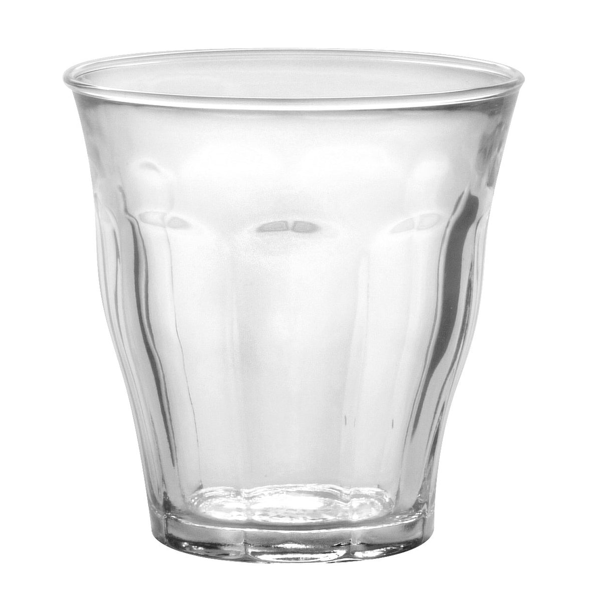 Duralex front view of six-pack showing clear glass durability