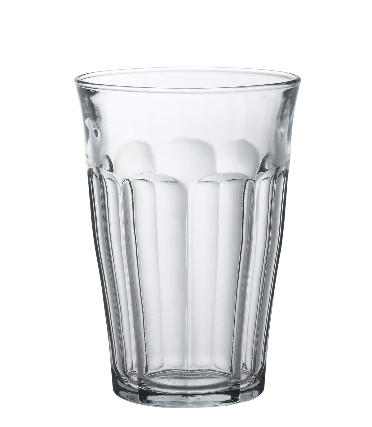 Duralex Picardie front view of six clear tumblers showing stackable benefit