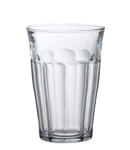 Duralex Picardie front view of six clear tumblers showing stackable benefit