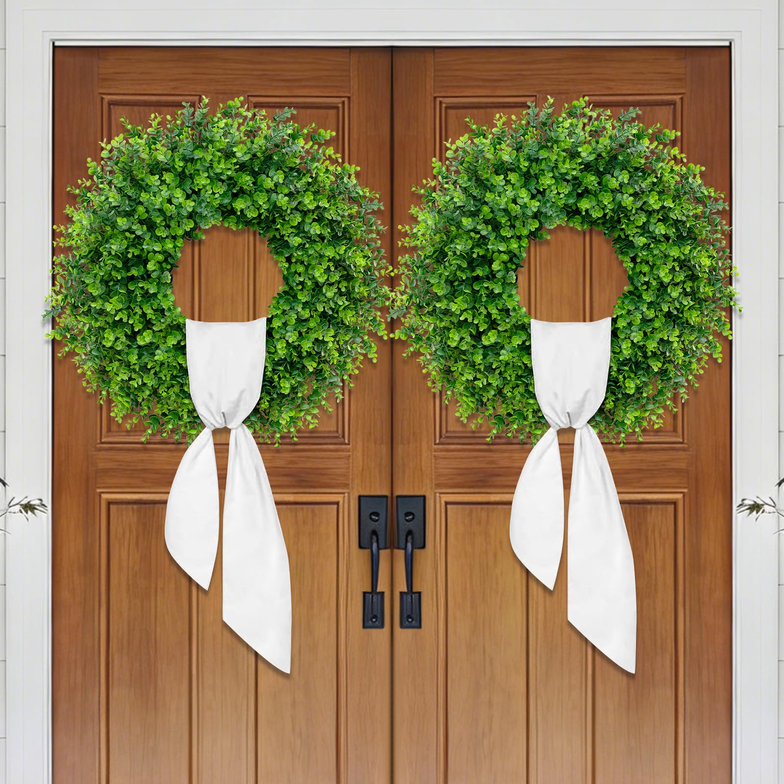 Dushle wreath styled on mantel adding timeless greenery