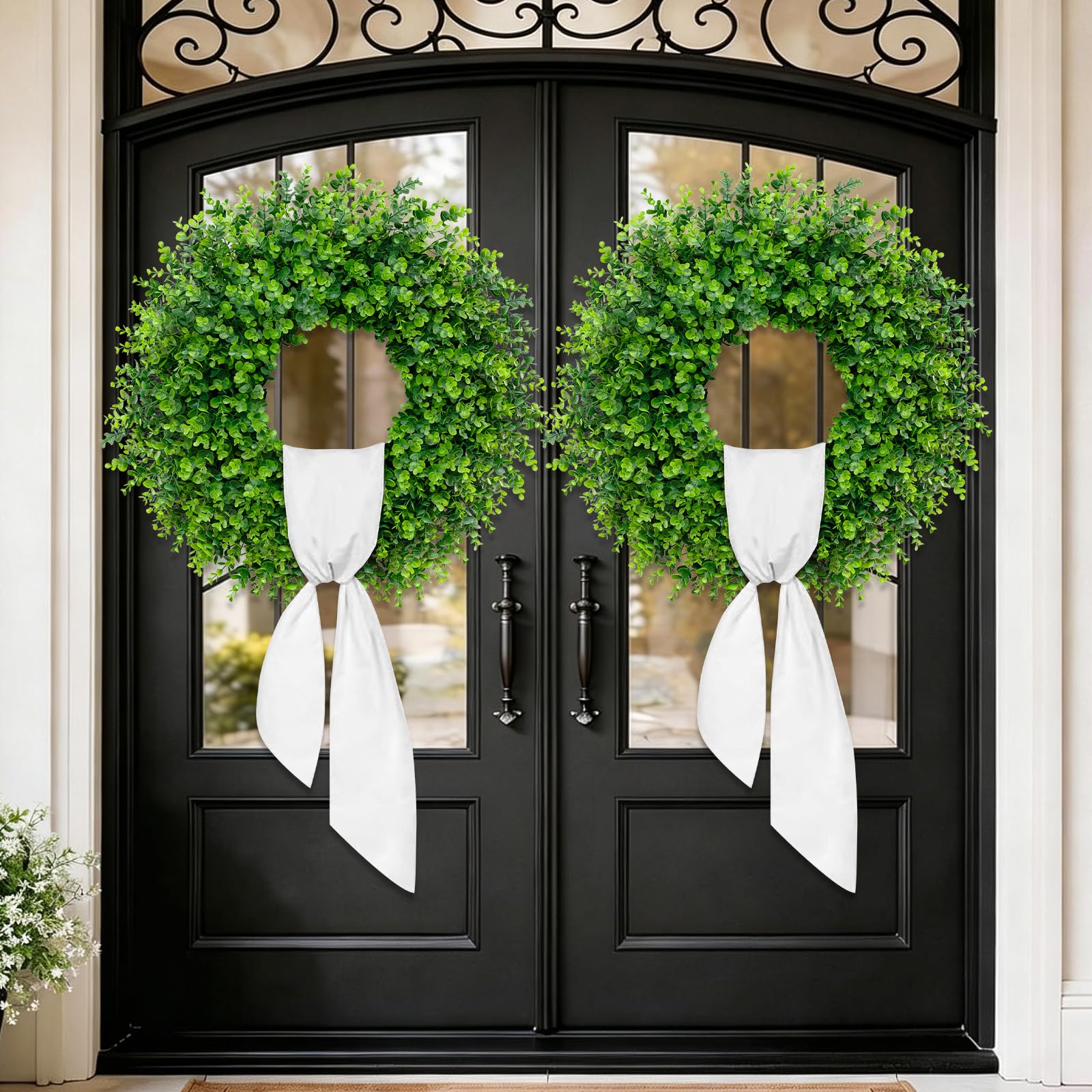 Dushle wreath next to doorframe showing true scale
