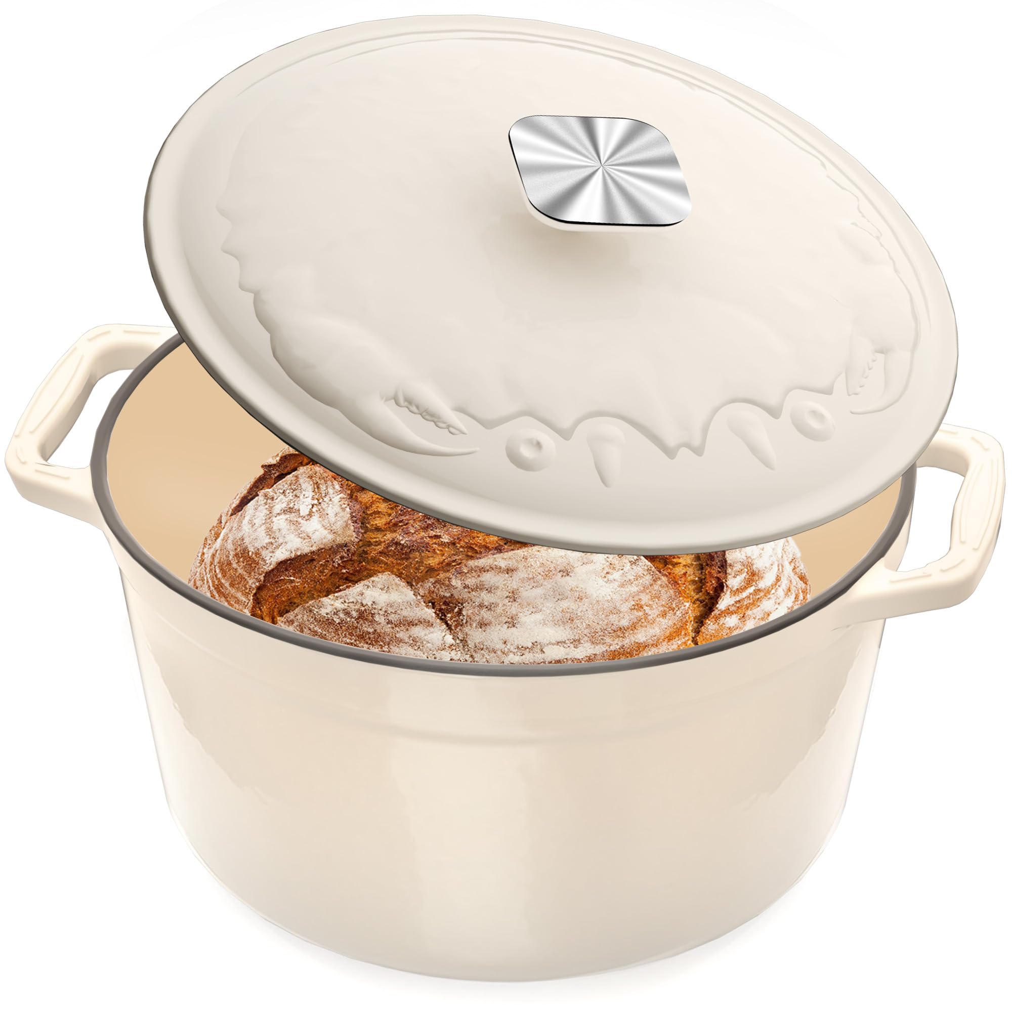 DUTZUN front view cream white Dutch oven, elegant stove-to-table presentation