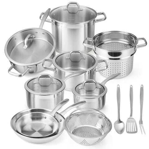 duxtop front view of full 17pc set showing organized contents and ready-to-use quality