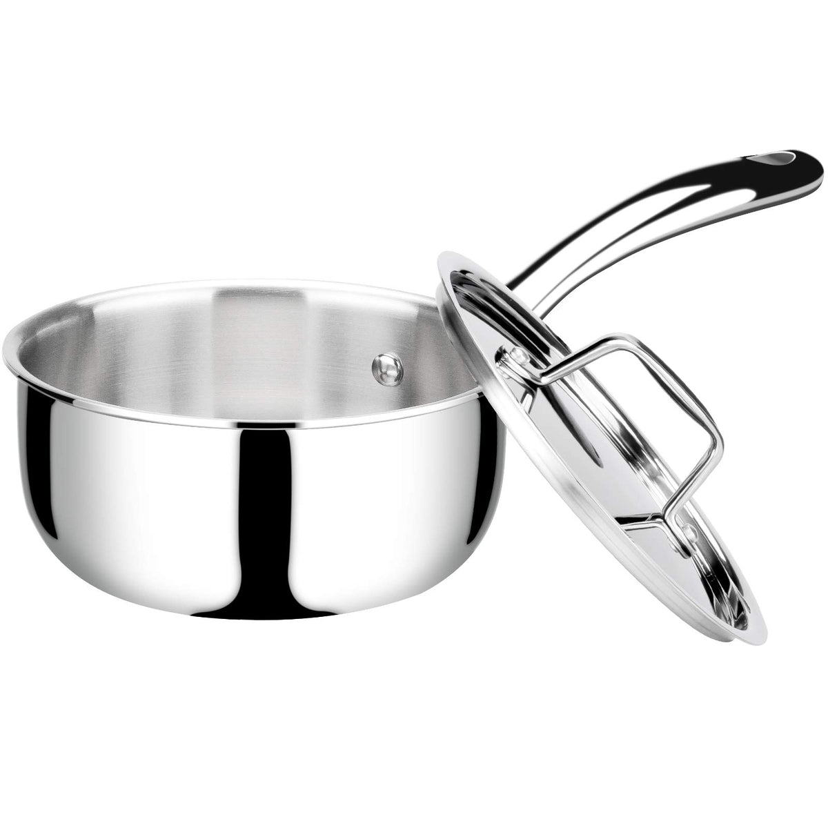 Duxtop front view with lid showing compact, even-heating pot benefit