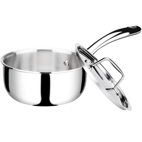 Duxtop front view with lid showing compact, even-heating pot benefit