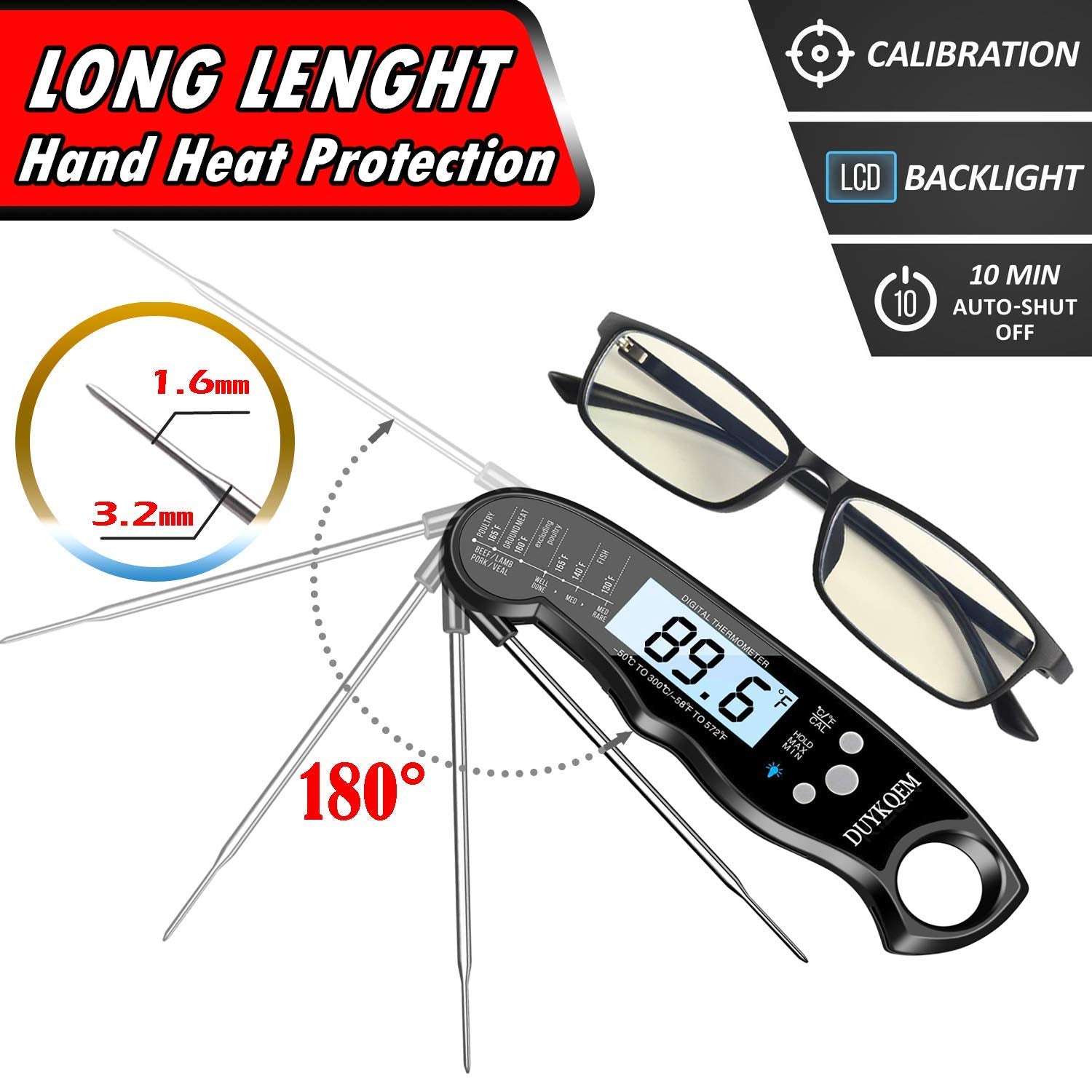 DUYKQEM size comparison in hand illustrating compact, foldable probe convenience